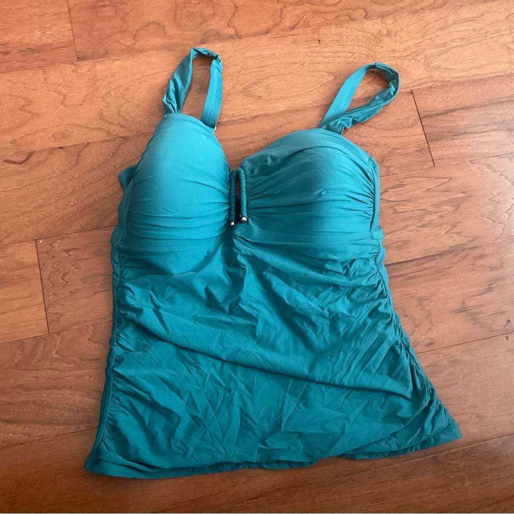 Alex Marie Teal Ruched Bodice Adjustable Strap Tankini Size 8 Swim Beach Pool